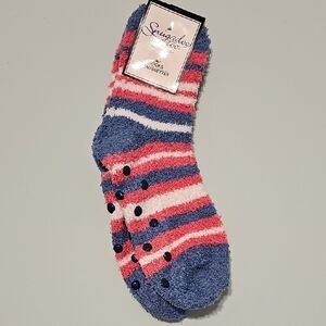Snugadoo Fuzzy Striped Socks - Blue and Pink
